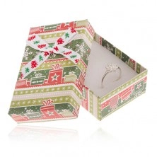 Krabička na náušnice a prsten, zeleno-červený vánoční motiv, ozdobná mašle