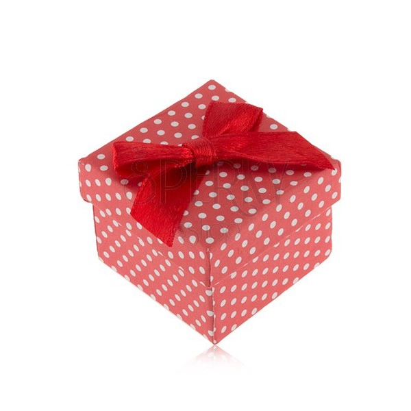 Červenobílá puntíkovaná krabička na prsten, lesklá mašle
