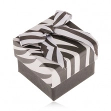 Dárková krabička na prsten, černobílá zebra, lesklá mašle