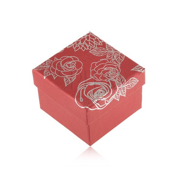 Červená krabička na šperk, motiv květů stříbrné barvy