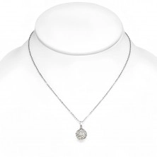 Ocelový náhrdelník - bílá Shamballa kulička s čirými zirkony