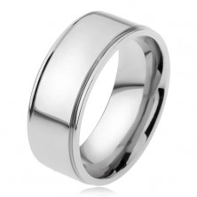 Ocelový prsten, lesklý rovný povrch, snížené okraje