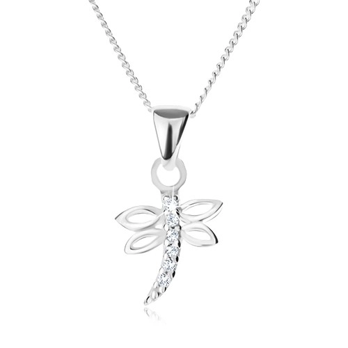 Stříbrný 925 náhrdelník - řetízek a přívěsek ve tvaru vážky, čiré zirkony