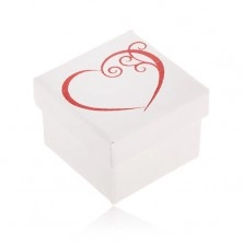 Dárková krabička na šperk bílé barvy, červený obrys srdce