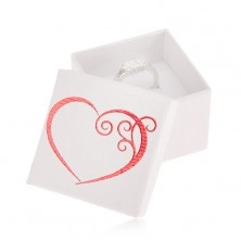 Dárková krabička na šperk bílé barvy, červený obrys srdce