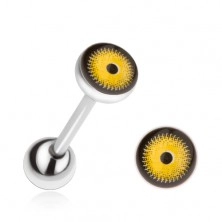 Ocelový piercing do jazyka, žluto-černé oko