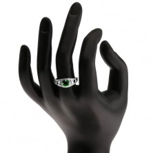 Čirý zirkonový prsten se zeleným kamínkem, vážky, stříbro 925