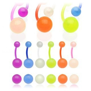 Piercing do pupíku s poloprůsvitnými kuličkami - Barva piercing: Růžová