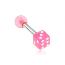Piercing do tragu - hrací kostka růžové barvy