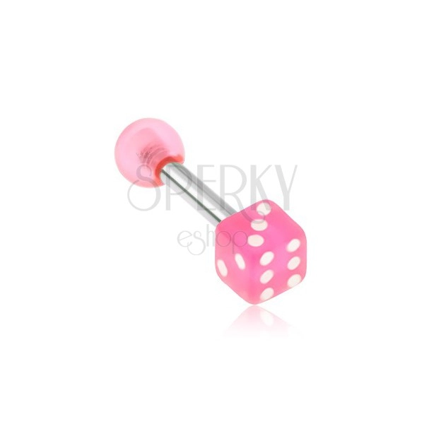 Piercing do tragu - hrací kostka růžové barvy