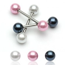 Ocelový piercing do jazyka s barevnými perleťovými kuličkami