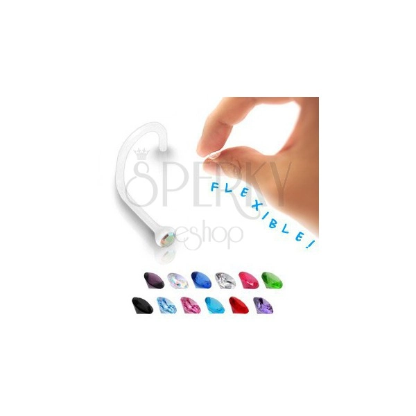 Piercing do nosu - transparentní BioFlex s barevným zirkonem 