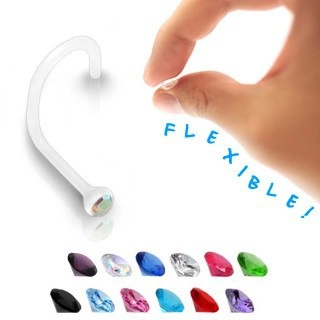 Piercing do nosu - transparentní BioFlex s barevným zirkonem  - Barva zirkonu: Červená - R