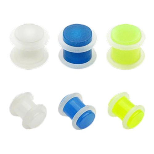 Plug do ucha z akrylu - průhledný s gumičkami - Tloušťka : 8 mm, Barva piercing: Bílá