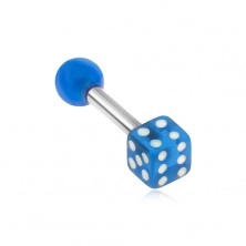 Ocelový piercing do tragu, akrylová průhledná modrá hrací kostka