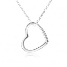 Náhrdelník - kontura souměrného srdce, blyštivý řetízek, stříbro 925