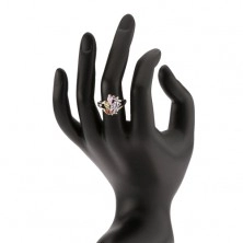 Prsten s rozdvojenými rameny, barevné zrníčkovité kamínky, čirá oblá linie