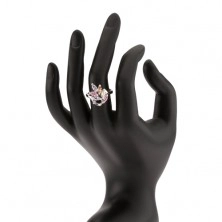 Lesklý prsten - barevné zrnkovité zirkony - list, čirý kamínek