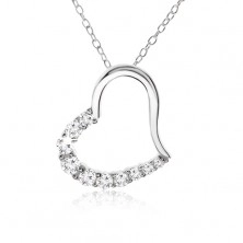 Řetízek, obrys srdce se zirkonovou polovinou - náhrdelník, stříbro 925