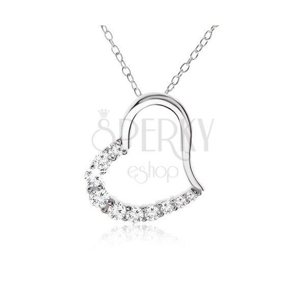 Řetízek, obrys srdce se zirkonovou polovinou - náhrdelník, stříbro 925