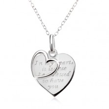 Náhrdelník - řetízek, srdce s nápisem, obrys srdce, stříbro 925