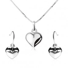 Stříbrná 925 sada - náhrdelník a visací náušnice, vypouklé srdce
