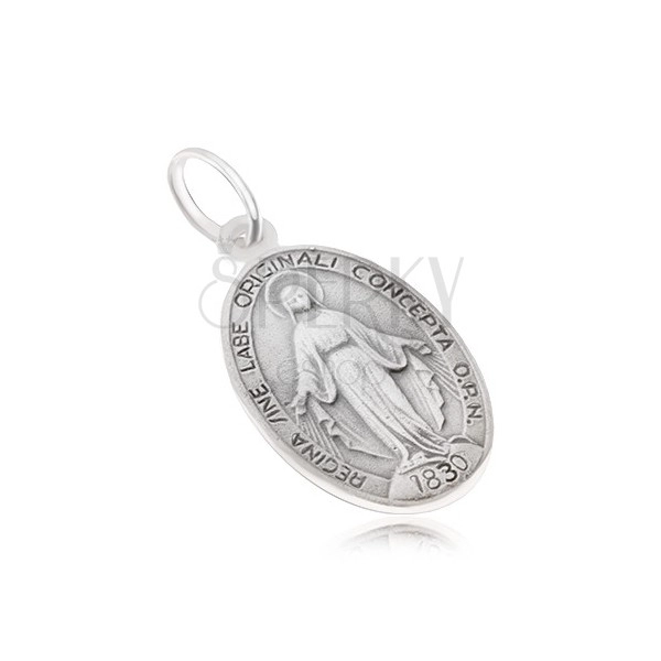 Oválný medailon s Pannou Marií, matný, ze stříbra 925