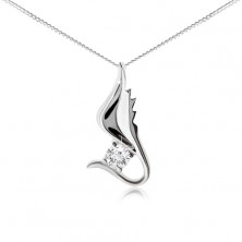 Stříbrný 925 náhrdelník, řetízek, lesklé křídlo s čirým zirkonem