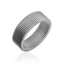 Ocelový prsten stříbrné barvy s vyplétaným síťovaným vzorem, 8 mm