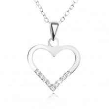 Nastavitelný náhrdelník - řetízek, obrys ve tvaru srdce, čiré zirkonky, stříbro 925