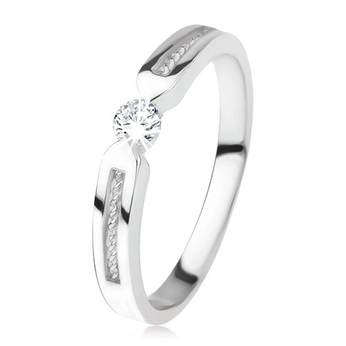 Lesklý prsten ze stříbra 925, čirý zirkon, dva pásy, spirála - Velikost: 58