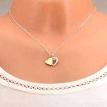 Stříbrný 925 náhrdelník - řetízek, tři srdíčka, zlatá, stříbrná a měděná barva