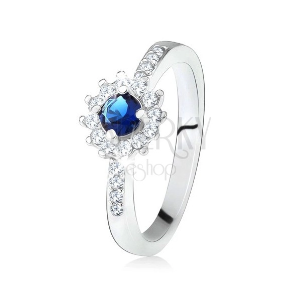 Prsten ze stříbra 925, kulatý tmavě modrý kamínek a čiré zirkony