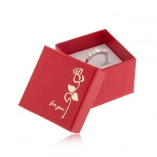 Třpytivá červená krabička na prsten, květ ve zlaté barvě, "for you"
