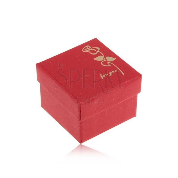 Třpytivá červená krabička na prsten, květ ve zlaté barvě, "for you"