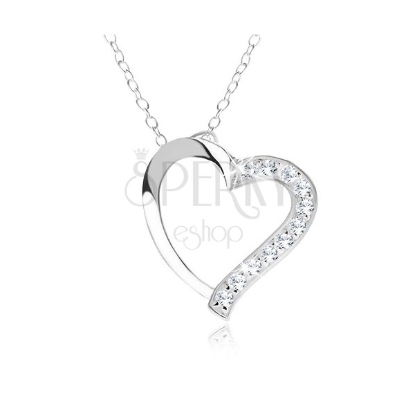 Nastavitelný náhrdelník - stříbro 925, řetízek, obrys srdce, čiré zirkony