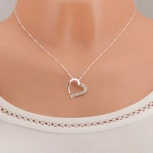 Nastavitelný náhrdelník - stříbro 925, řetízek, obrys srdce, čiré zirkony