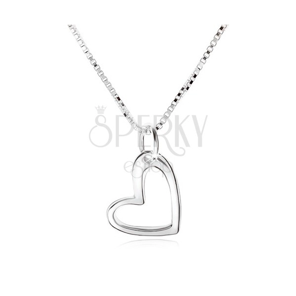 Náhrdelník s obrysem asymetrického srdce, hranatý řetízek, stříbro 925