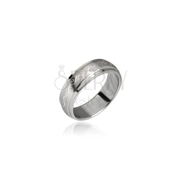 Ocelový prsten - vlnka s tečkami