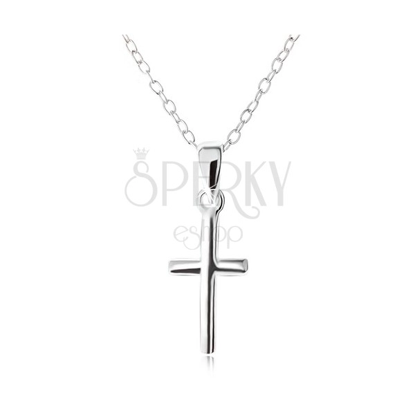 Stříbrný 925 náhrdelník, latinský kříž na řetízku z oválných oček