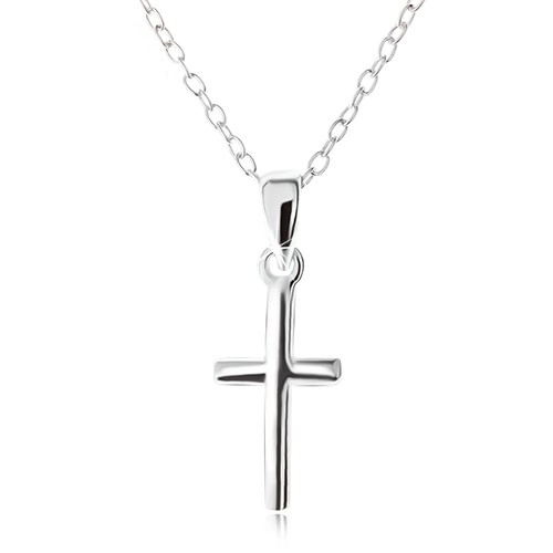 Stříbrný 925 náhrdelník, latinský kříž na řetízku z oválných oček
