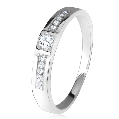 Lesklý prsten, dvě rovné linie, čiré kamínky, stříbro 925 - Velikost: 56