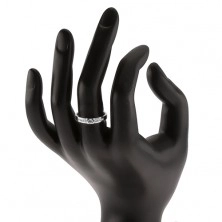 Prsten ze stříbra 925, čiré zirkony, rovné linie s kamínky