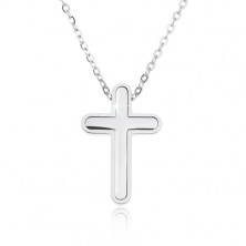 Ocelový náhrdelník, řetízek s malými očky, přívěsek ve tvaru kříže