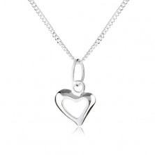Stříbrný 925 náhrdelník s obrysem asymetrického srdce, spirálovitý řetízek