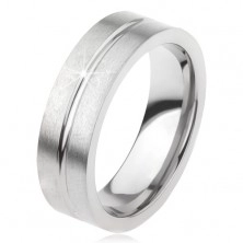Matný titanový prsten s vodorovným zářezem, stříbrná barva