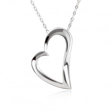 Stříbrný 925 náhrdelník, nastavitelný, řetízek a kontura asymetrického srdce