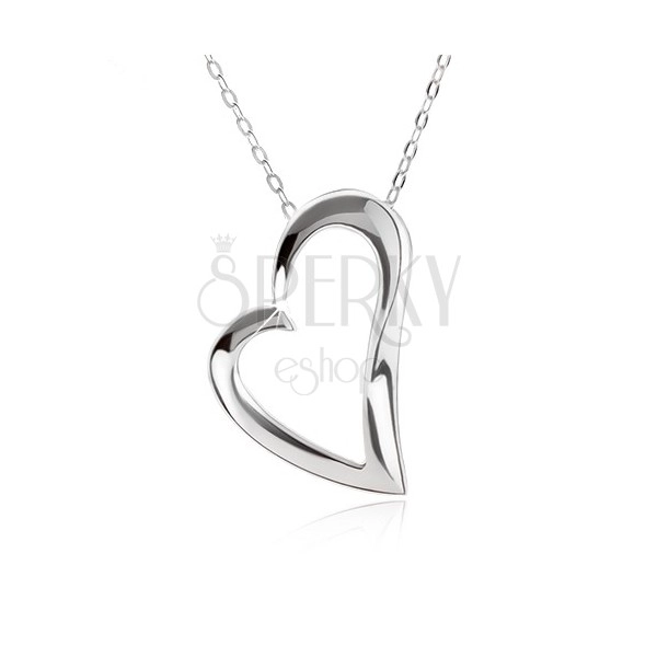Stříbrný 925 náhrdelník, nastavitelný, řetízek a kontura asymetrického srdce