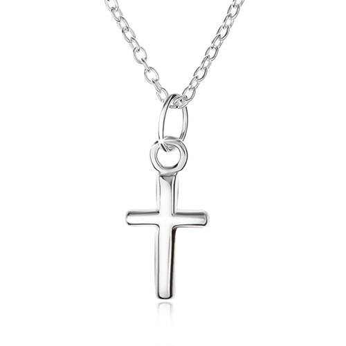 Nastavitelný stříbrný 925 náhrdelník, latinský kříž na řetízku z oválných oček