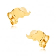 Zlaté puzetové náušnice 375 - blyštivý maličký slon